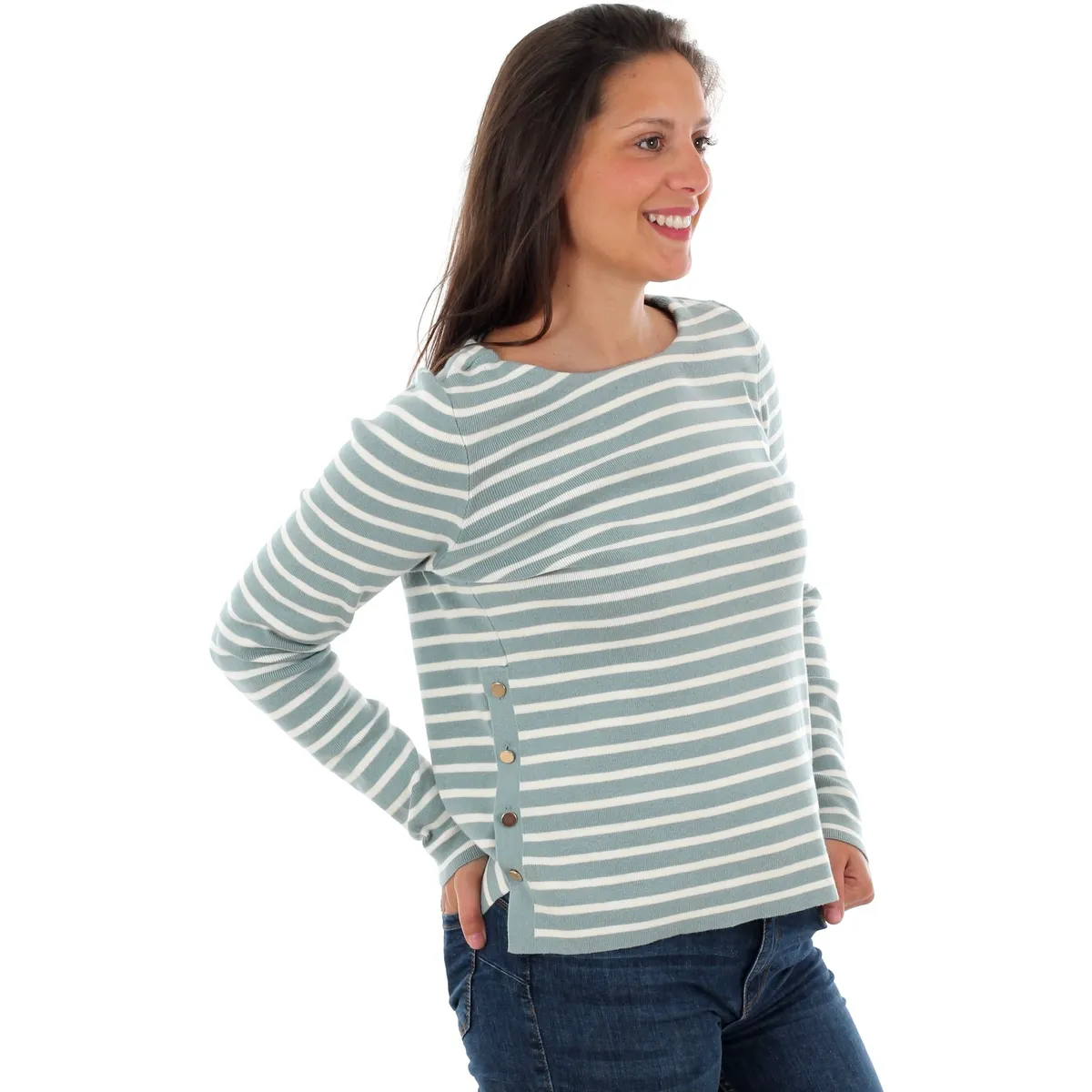 10223724 VMSAILOR LS STRIPE BLOUSE BOO SLATE PRISTINE