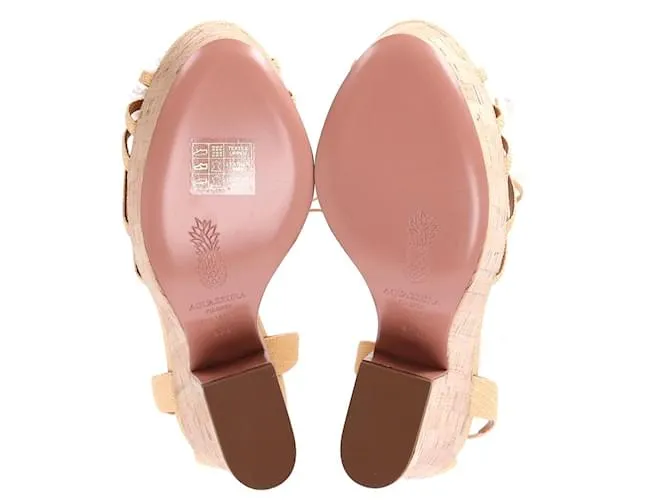 Aquazzura Panarea 120 Sandalias con plataforma en lona beige Castaño 