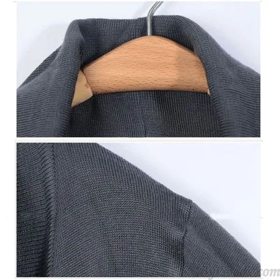Casual Cardigan Lapel Asymmetrical Hem Solid Long Sleeves Sweater 