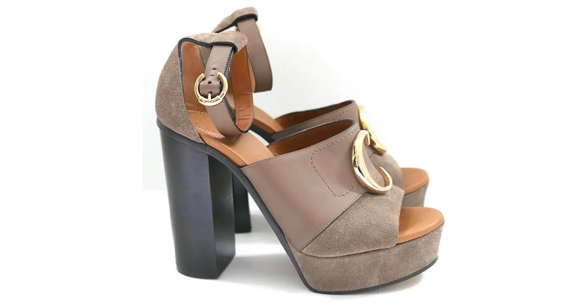 Chloé Sandalias de plataforma con el logo de Chloe C Gris pardo 