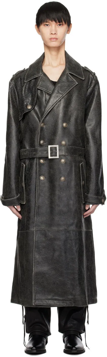GUESS USA Crackle Leather Trench Coat