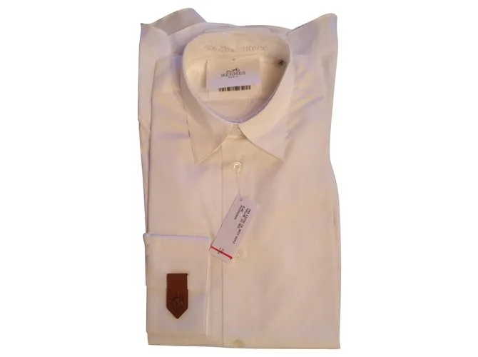 Hermès Chemise ajustée Col droit souple popeline Blanco 