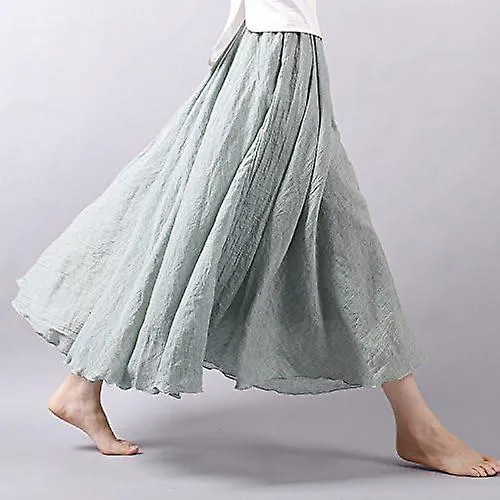 Linen Maxi Skirt, Women's Bohemian Style Elastic Waist Band Cotton Linen Long Maxi Skirt Dress Gift for family/friend free d