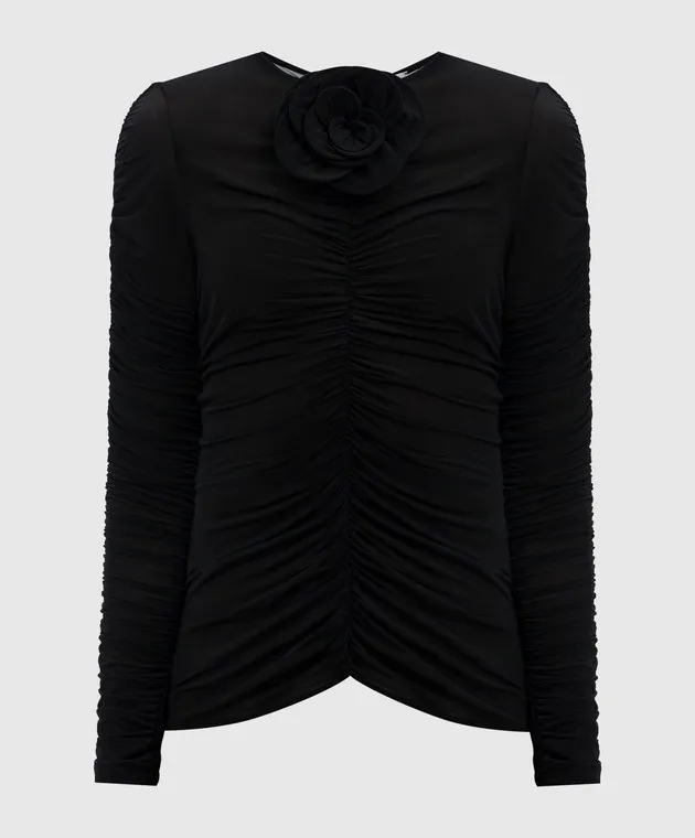 Magda Butrym Black blouse with drapery and appliqué
