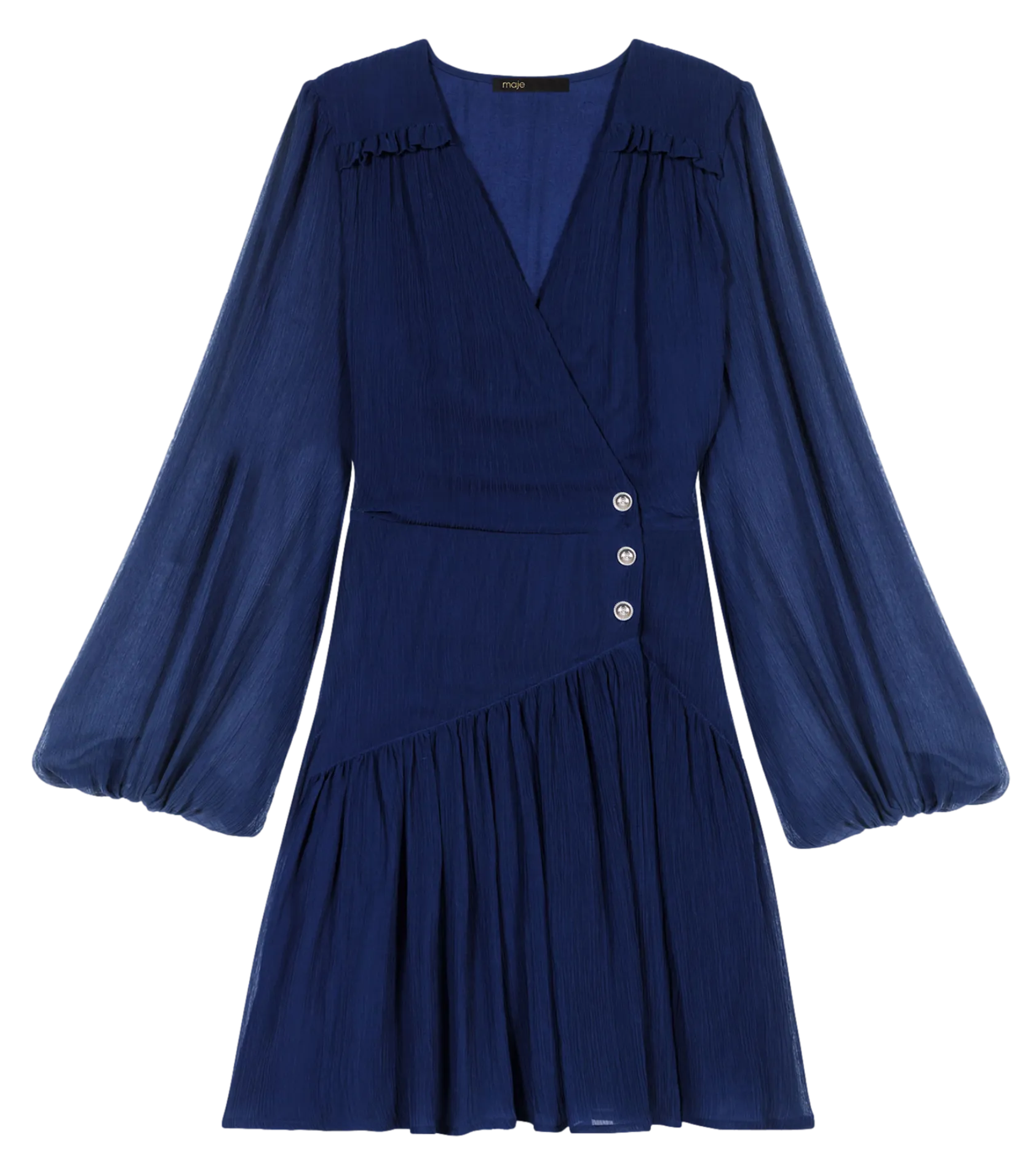 MAJE Vestido corto con volantes cuello en V en azul
