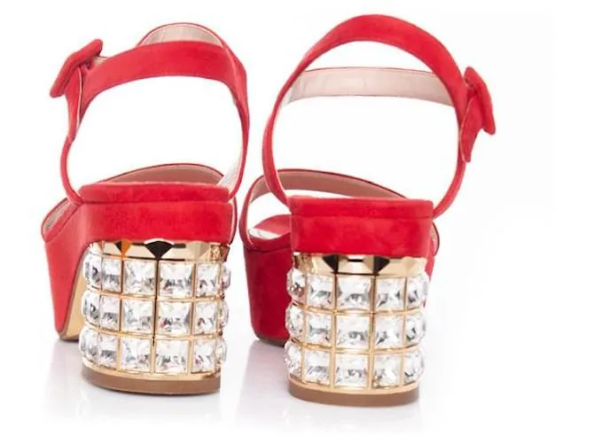 miu miu, Sandalias con plataforma y detalles de cristal Roja 