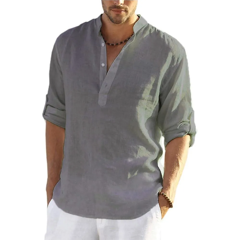 New Men's Casual Blouse Cotton Linen Shirt Loose Tops Long Sleeve Tee Shirt Spring Autumn Casual Handsome Men Shirts