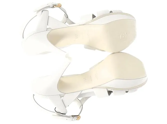 Sandalias de plataforma Tribute de Saint Laurent en cuero blanco Crudo 