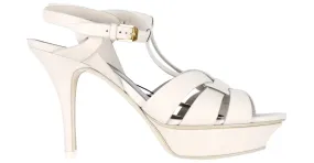 Sandalias de plataforma Tribute de Saint Laurent en cuero blanco Crudo 