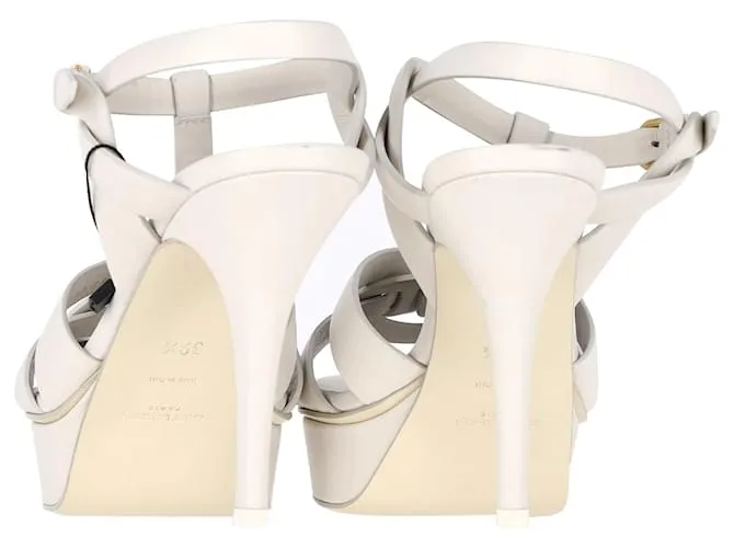 Sandalias de plataforma Tribute de Saint Laurent en cuero blanco Crudo 
