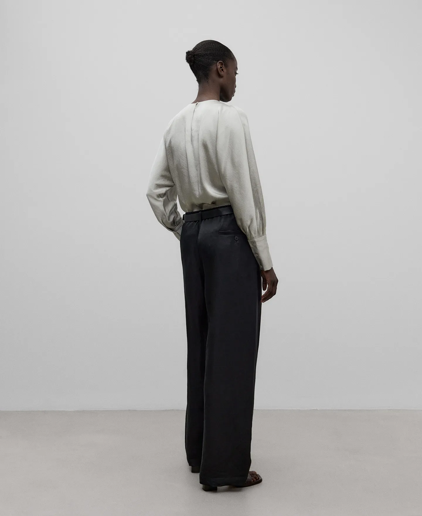 Satin blouse with gathered neck woman