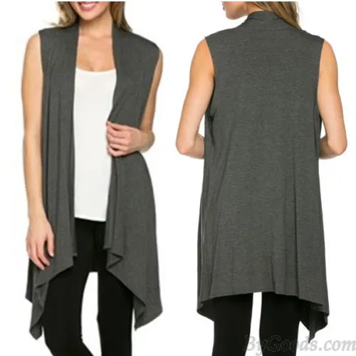 Sleeveless Solid Knit Vest Asymmetrical Hem Cardigan Leisure Female Top