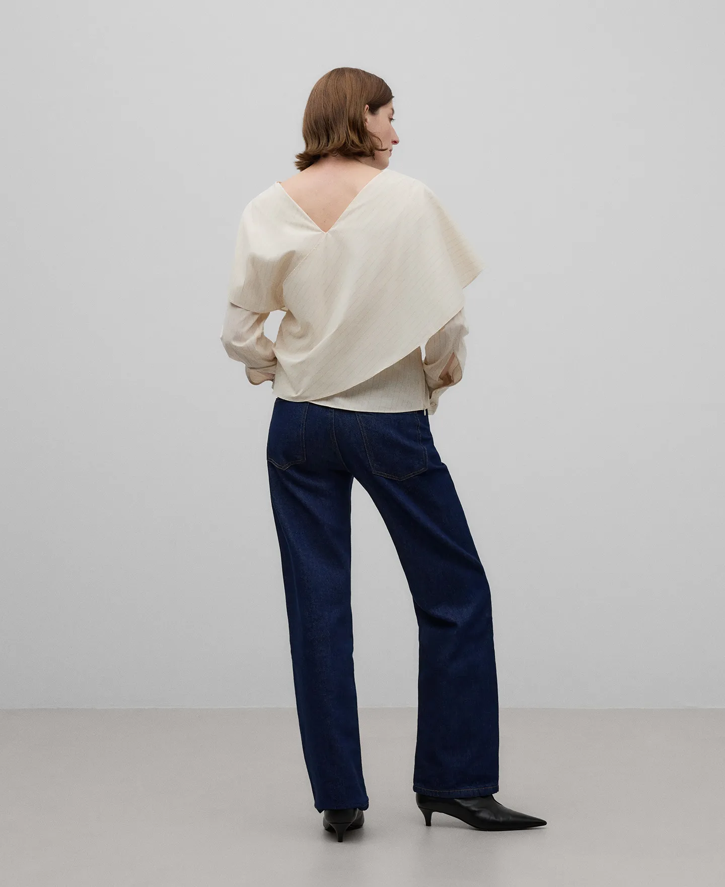 Striped shawl collar blouse woman