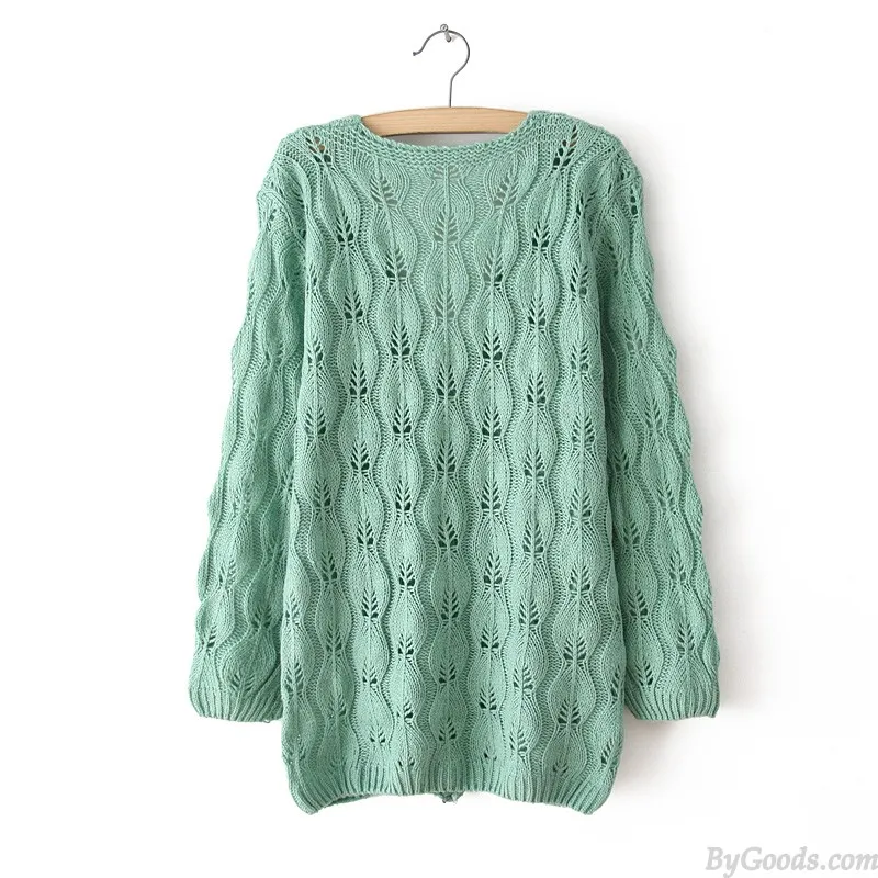 Unique Sweet Leaves Hollow Out knit &Cardigan 
